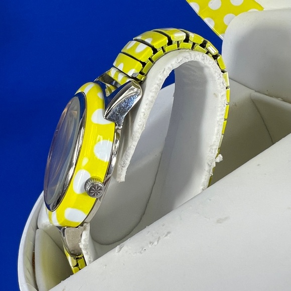 NWT/NIB🤩 |•ISAAC MIZRAH•| Live! Yellow & White Polka Dot Stretch Band Watch - Picture 5 of 12